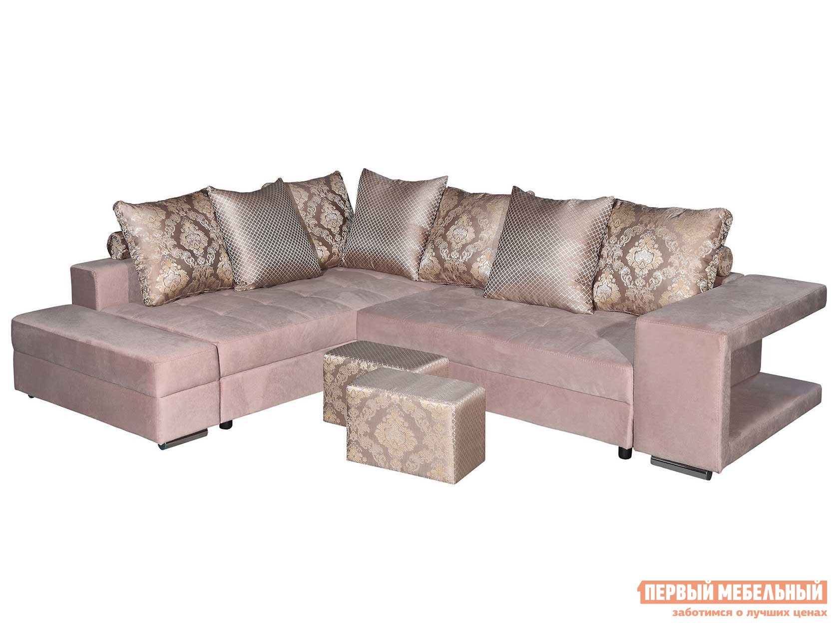 Угловой диван  Диван Верона Бежевый, велюр, жаккард, Левая