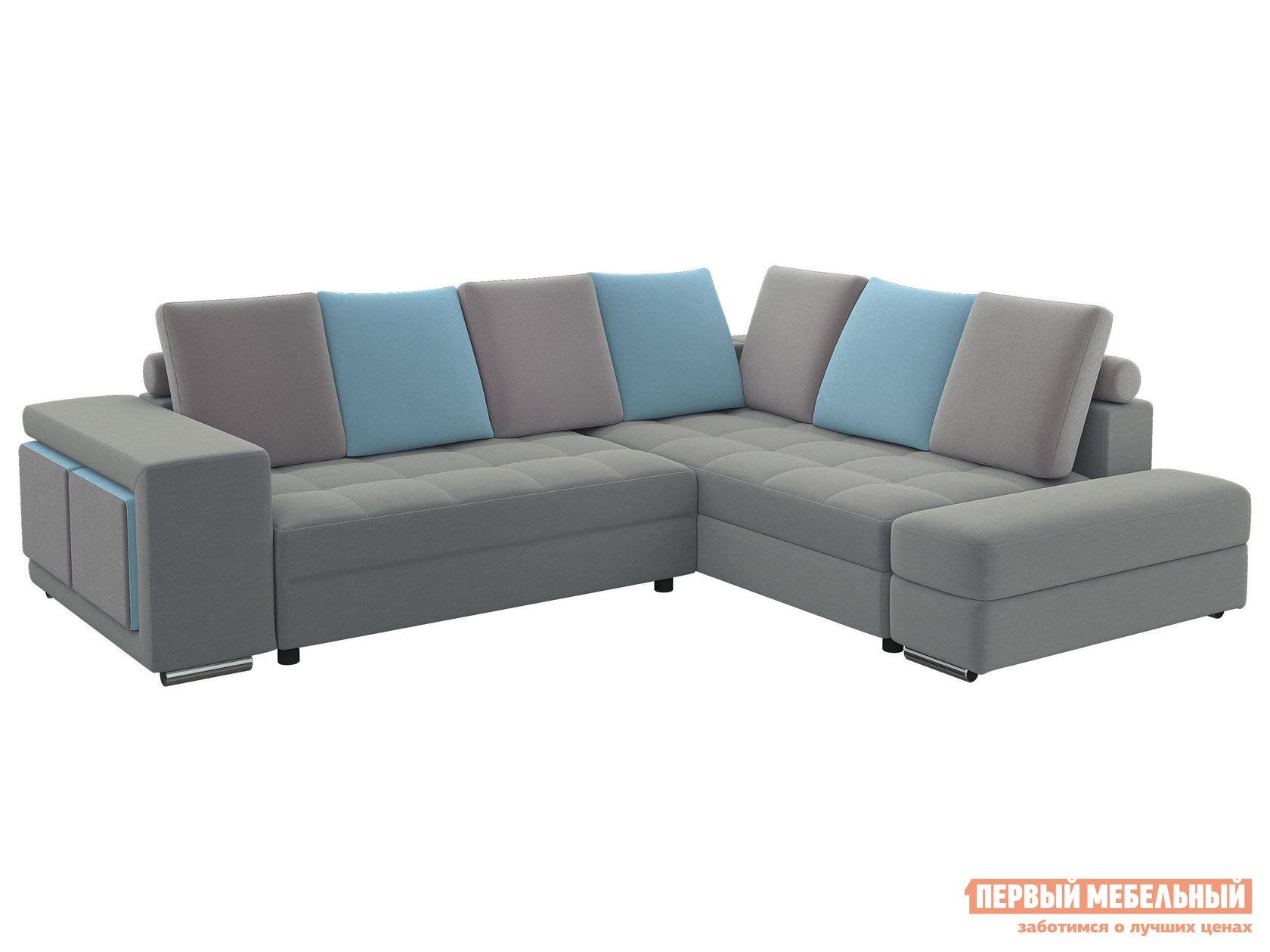 Угловой диван  Диван Верона Стальной, велюр, Правая