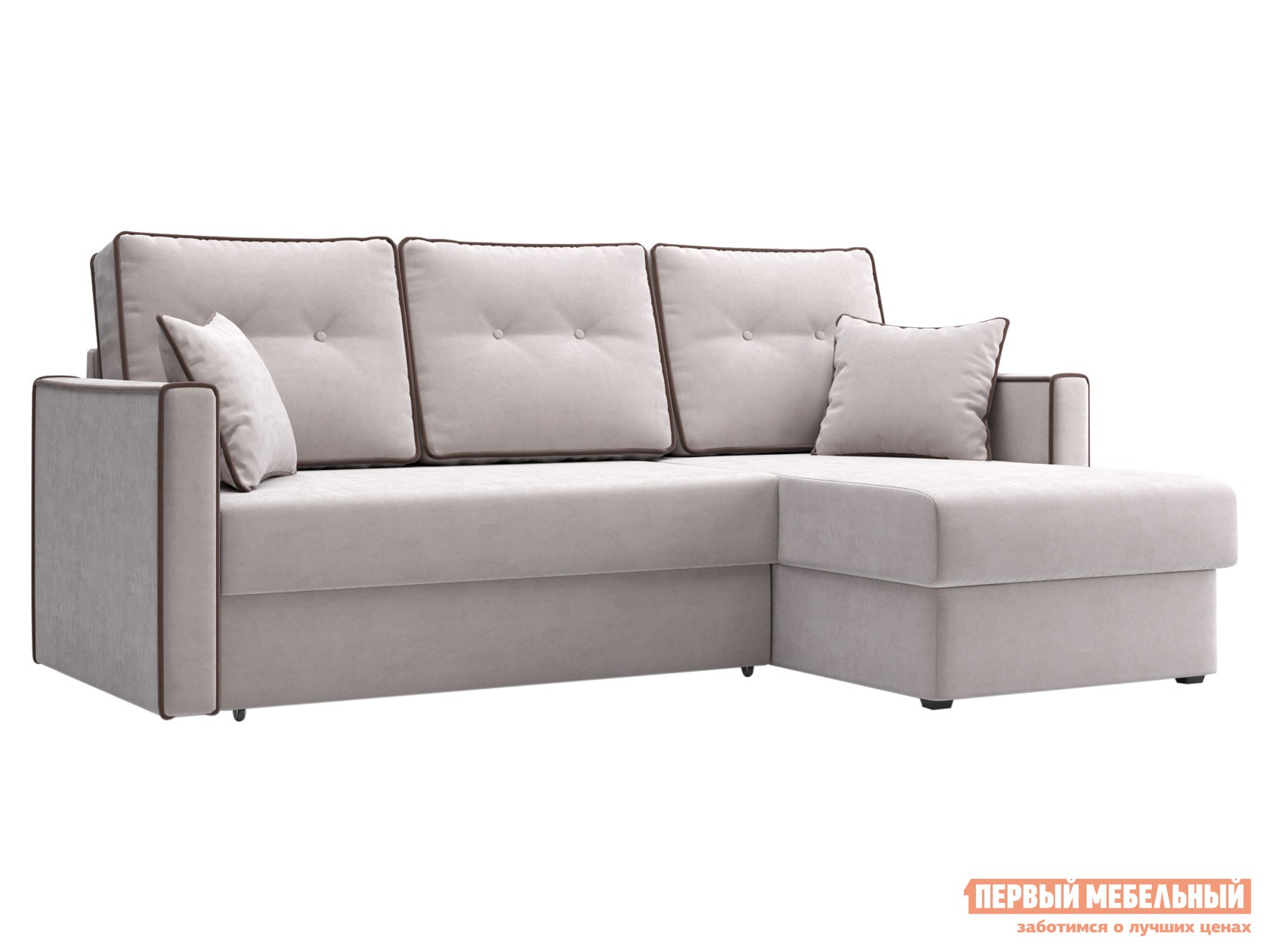 Угловой диван  Лагос Бежевый, велюр, Независимый пружинный блок