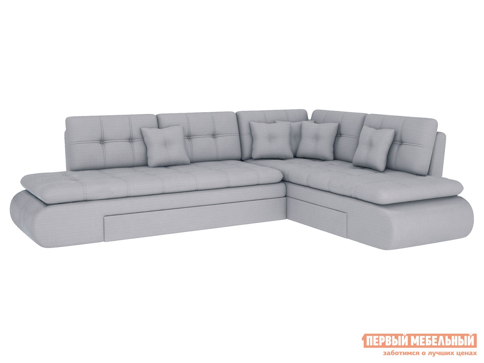 Угловой диван  Степ Тайм Серо-голубой, рогожка, Правая