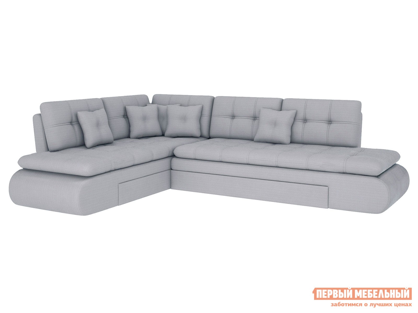 Угловой диван  Степ Тайм Серо-голубой, рогожка, Левая