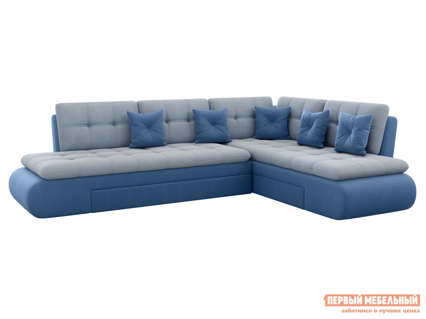 Угловой диван  Степ Тайм Сине-серый, велюр, Правая