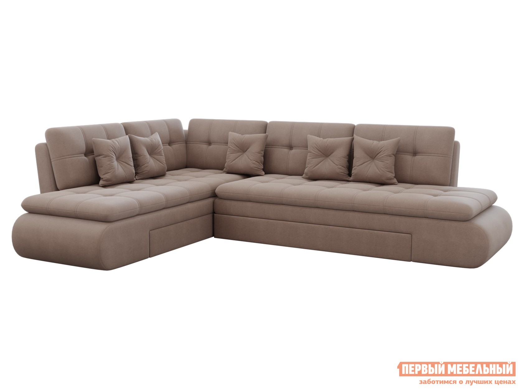 Угловой диван  Степ Тайм Коричневый, велюр, Левая