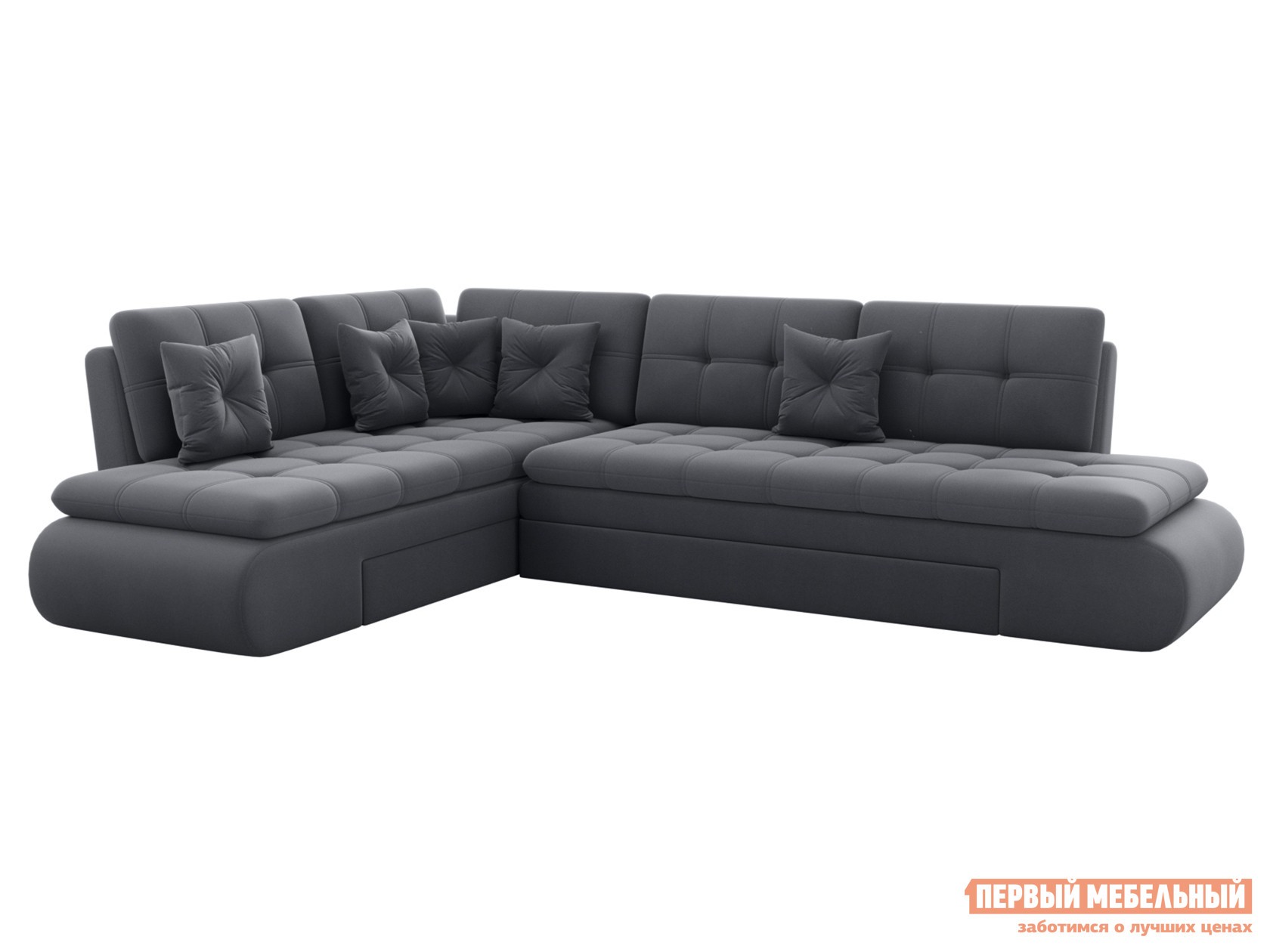 Угловой диван  Степ Тайм Темно-серый, велюр, Левая