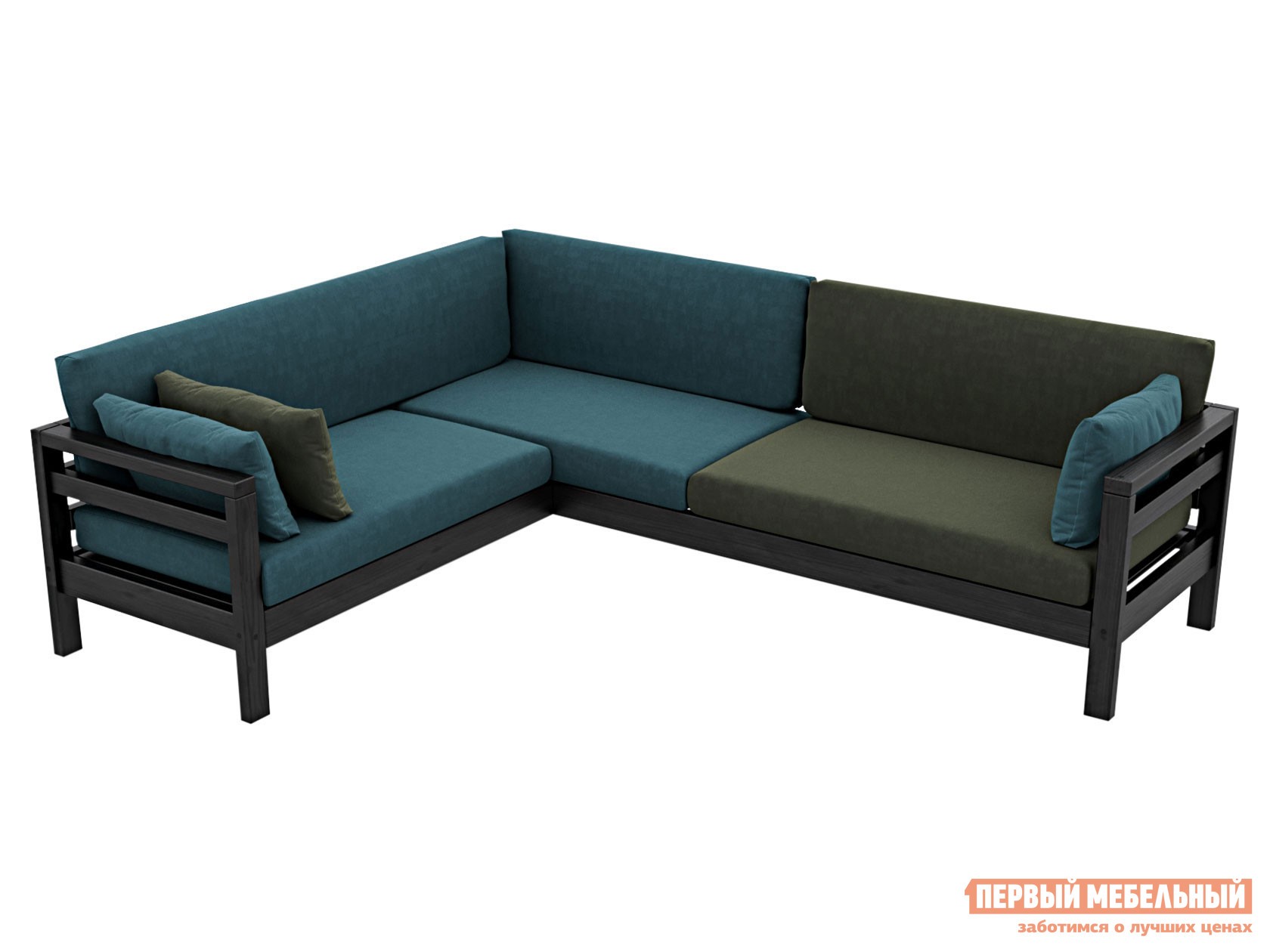 Угловой диван  Домино Сосна / Океан, Зеленый, велюр, Левая