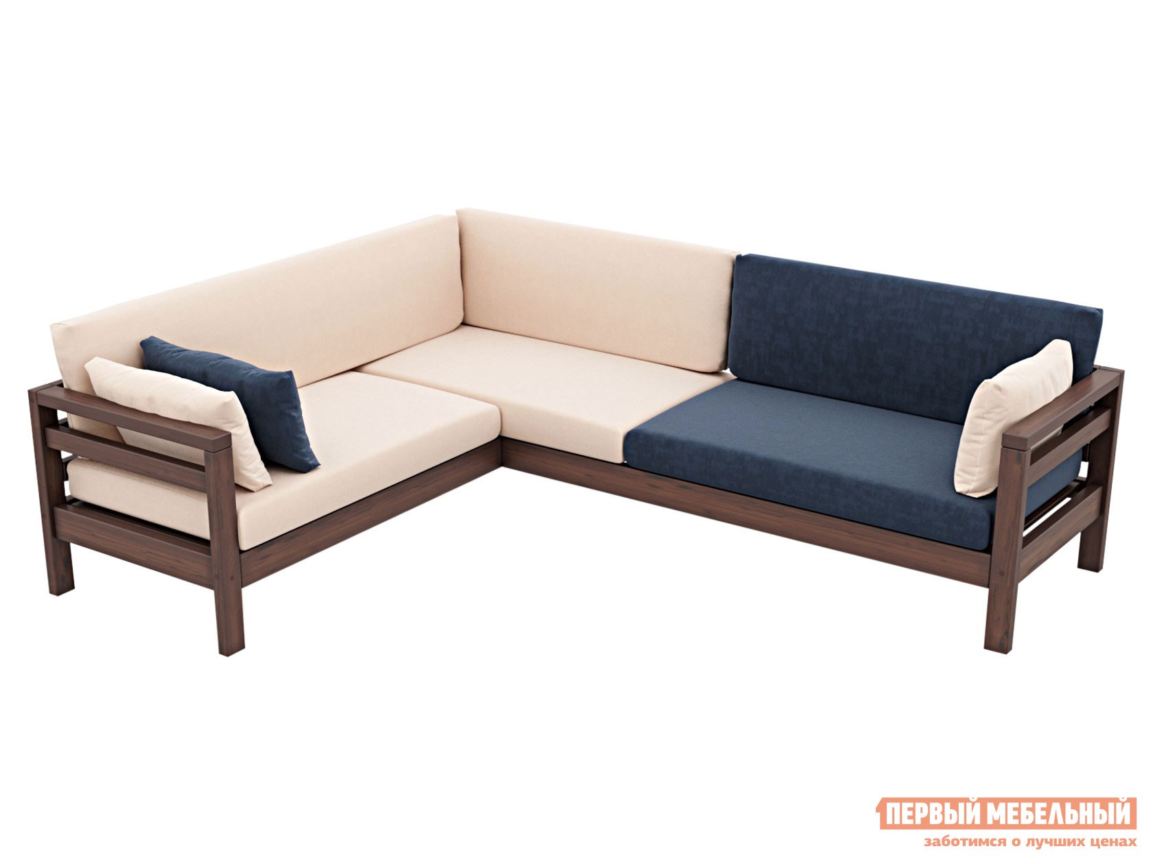Угловой диван  Домино Орех / Молочный, Синий, велюр, Левая