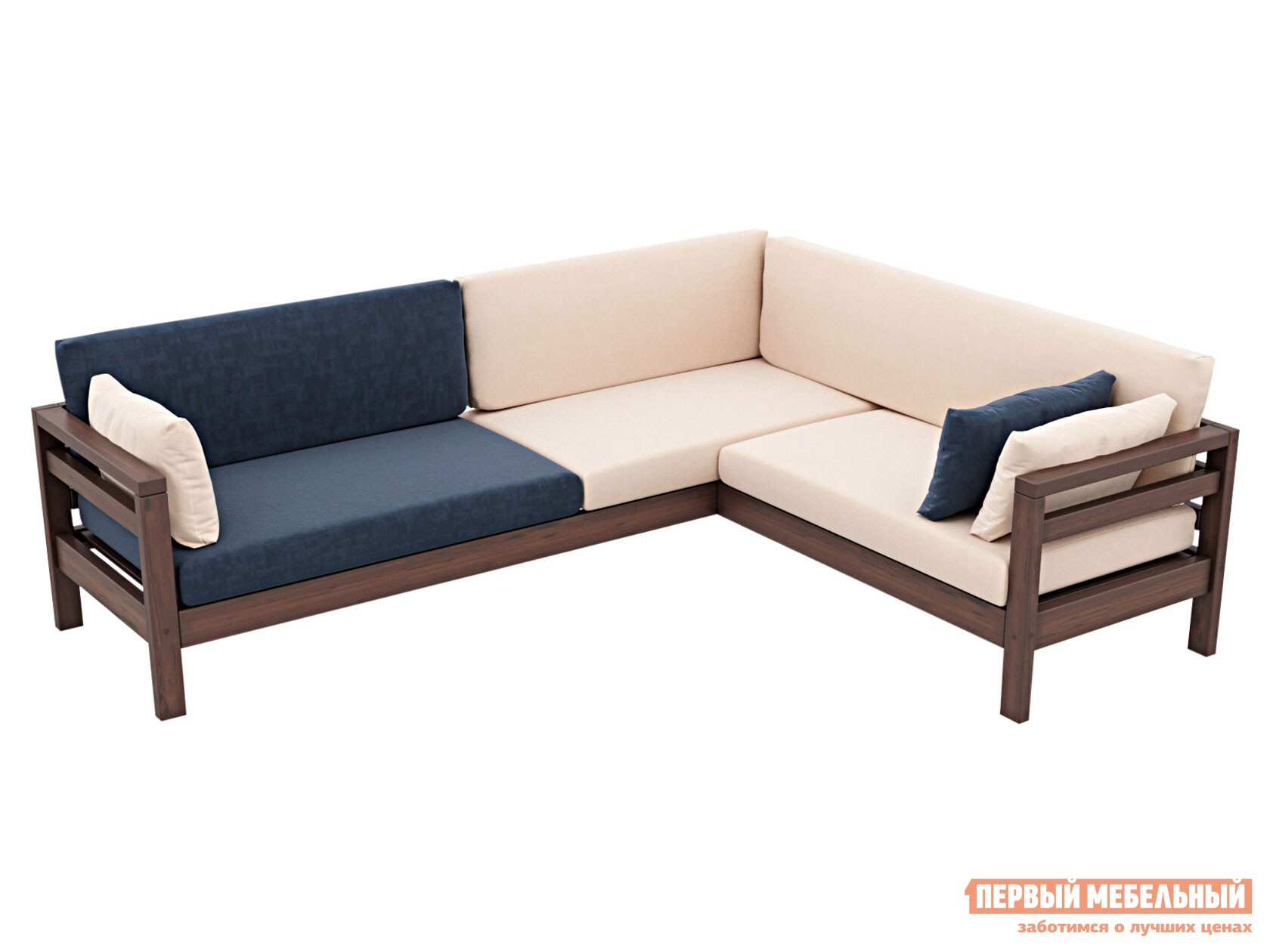 Угловой диван  Домино Орех / Молочный, Синий, велюр, Правая