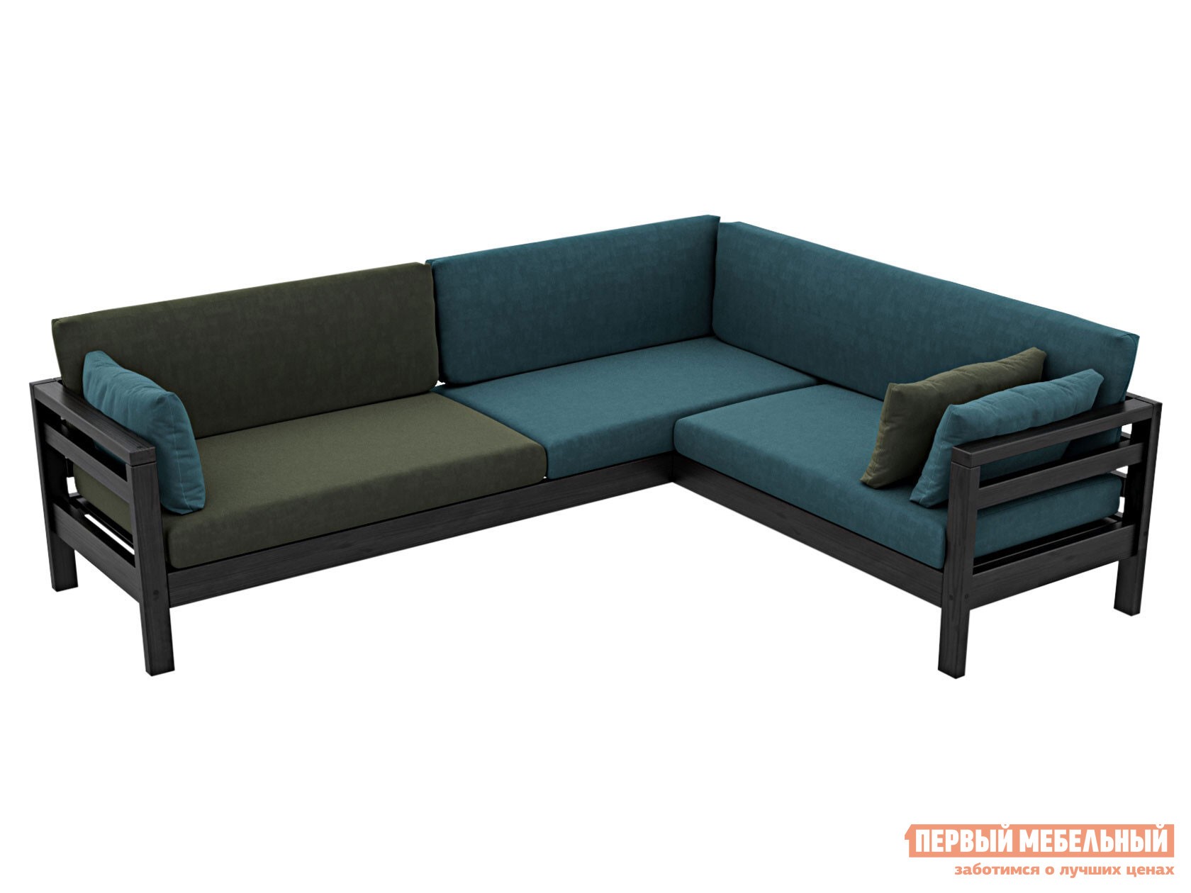 Угловой диван  Домино Сосна / Океан, Зеленый, велюр, Правая