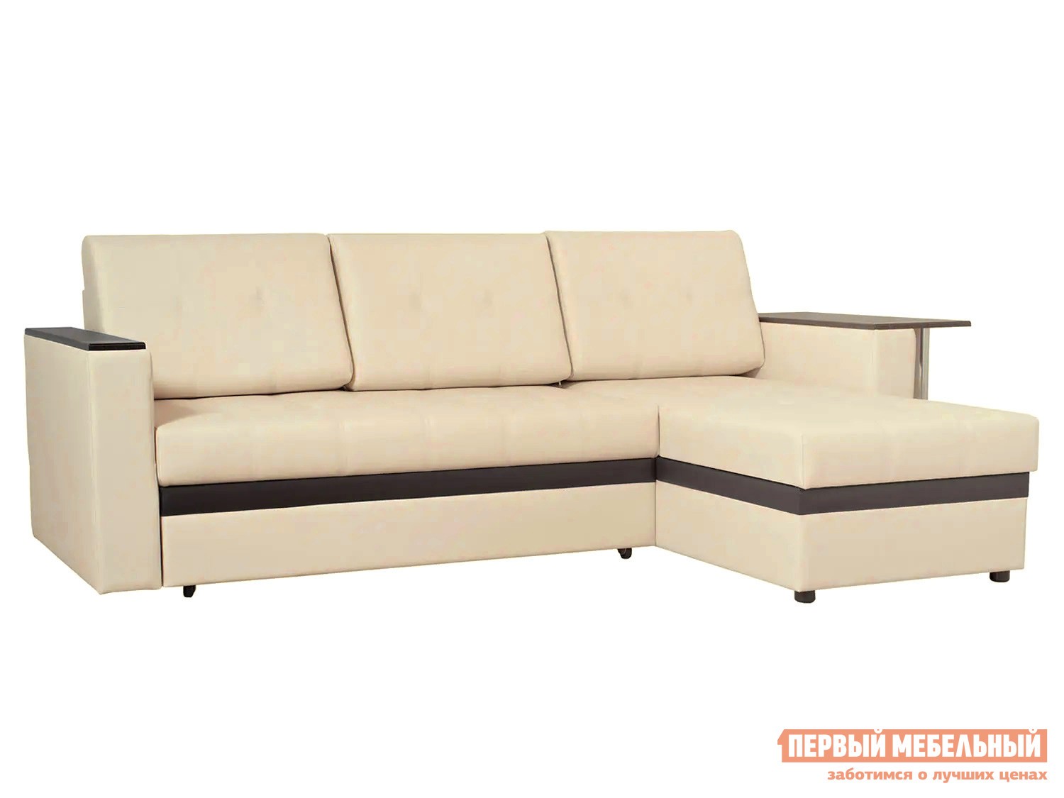 Угловой диван  Атланта Молочный, экокожа