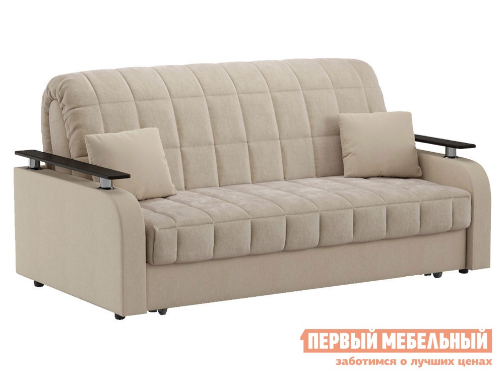 Прямой диван  Франческо Бежевый, велюр, 160х200 см, Независимый пружинный блок, Без ящика