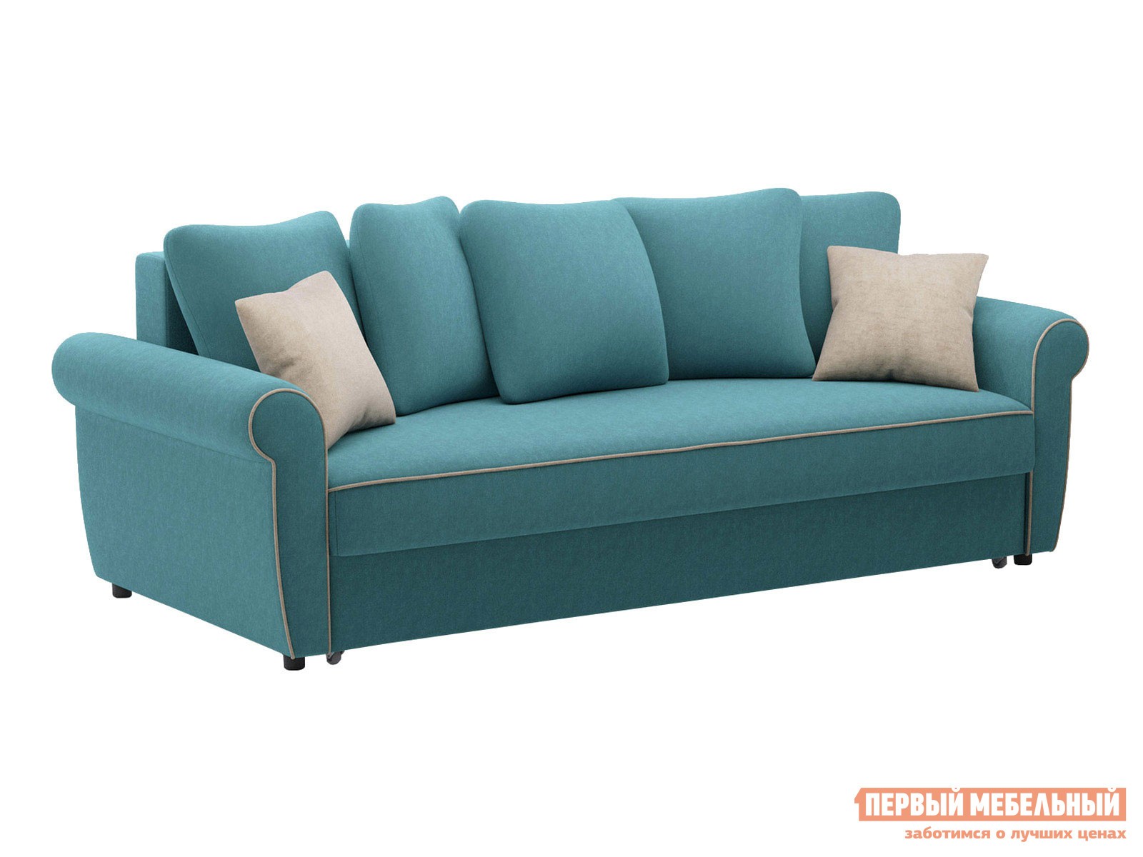 Прямой диван  Догвиль Бирюзовый, Бежевый, велюр, новый