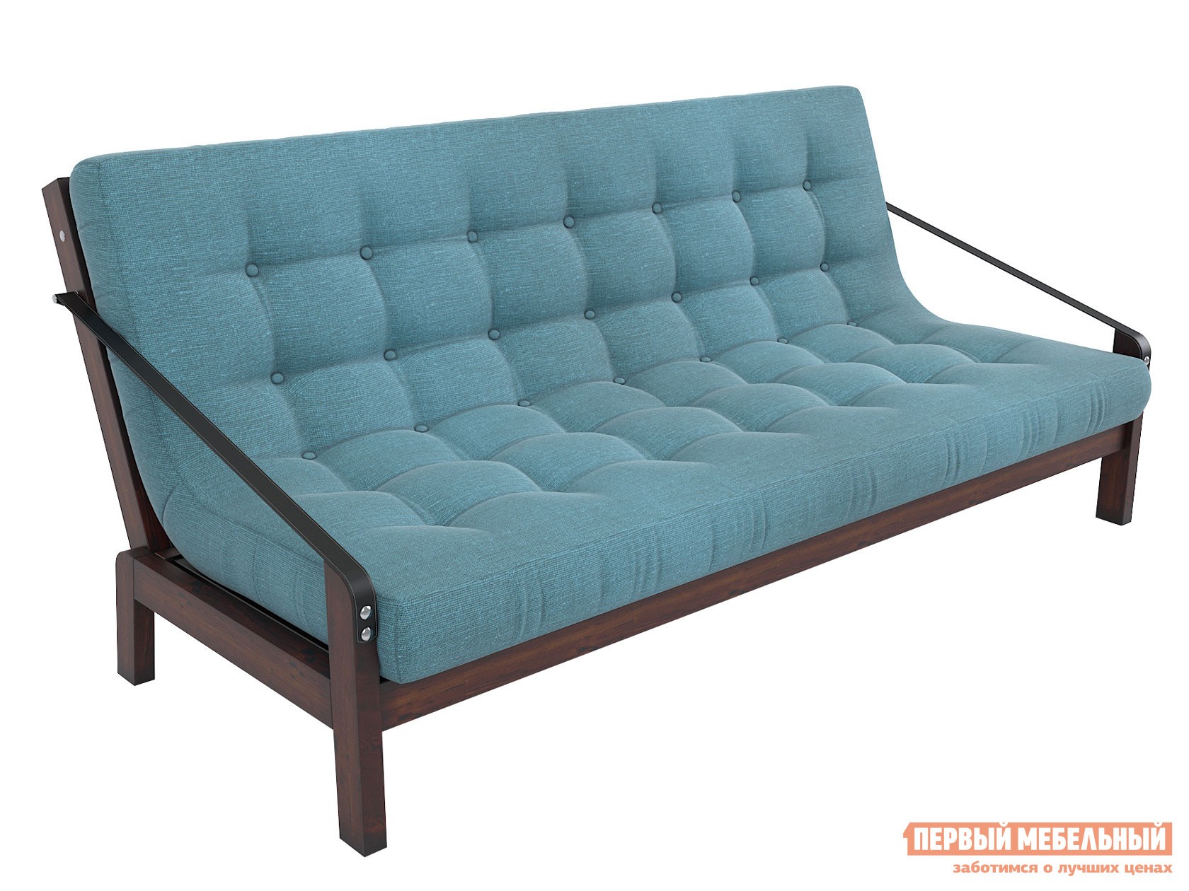 Прямой диван  Локи Орех / Голубой, рогожка