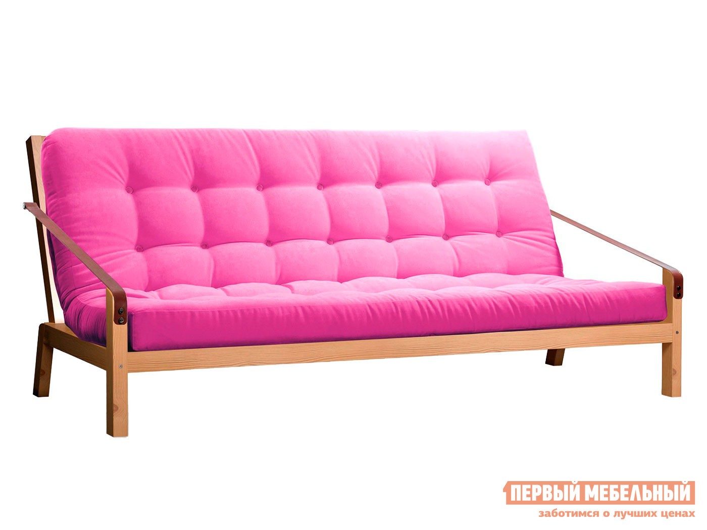 Прямой диван  Локи Сосна натуральная / Розовый, рогожка