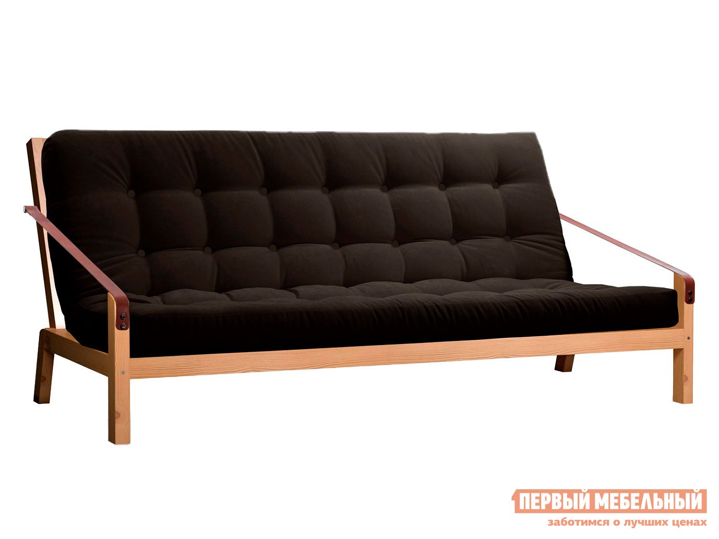 Прямой диван  Локи Сосна натуральная / Черный, рогожка