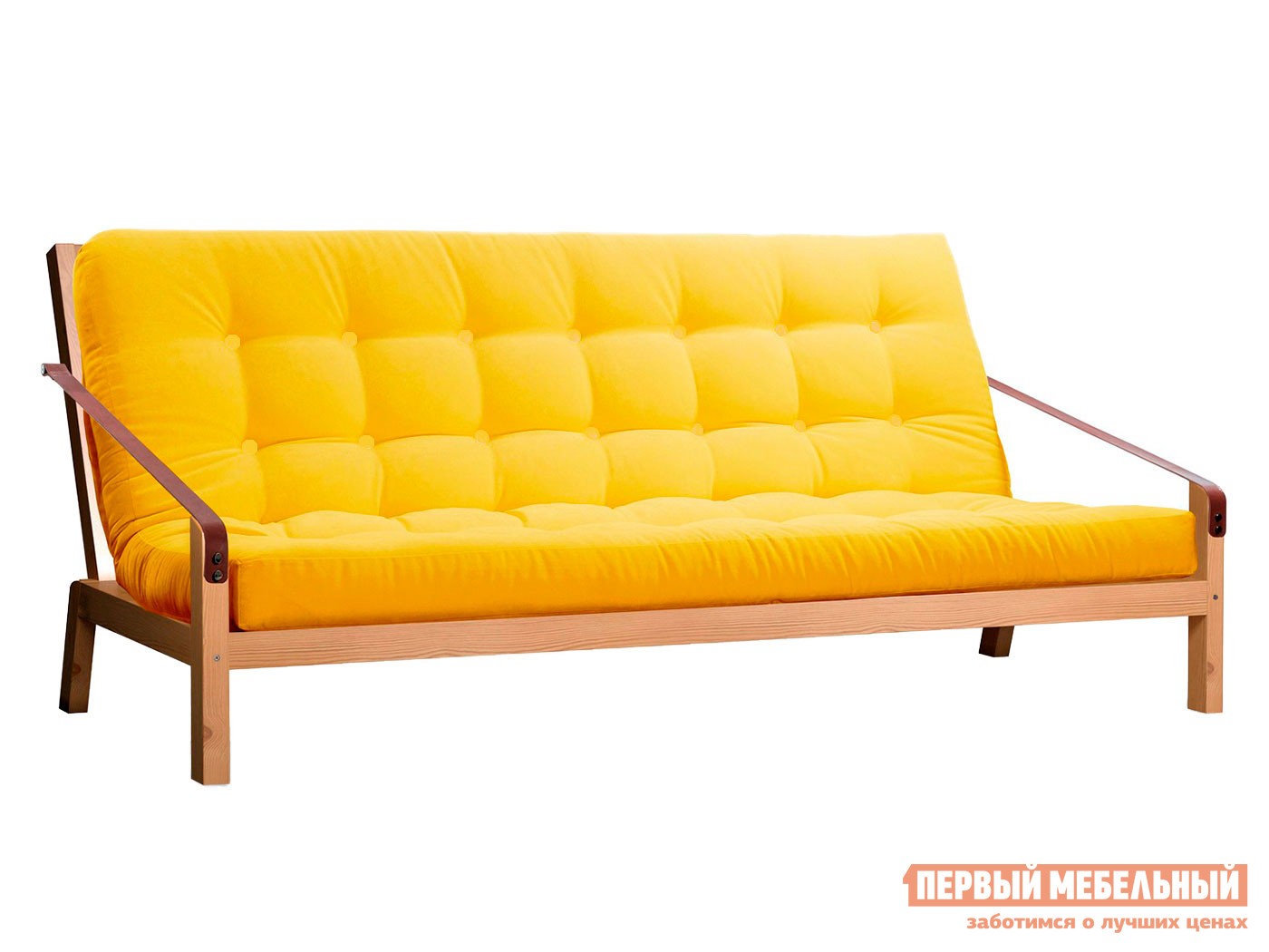 Прямой диван  Локи Сосна натуральная / Лимонный, рогожка