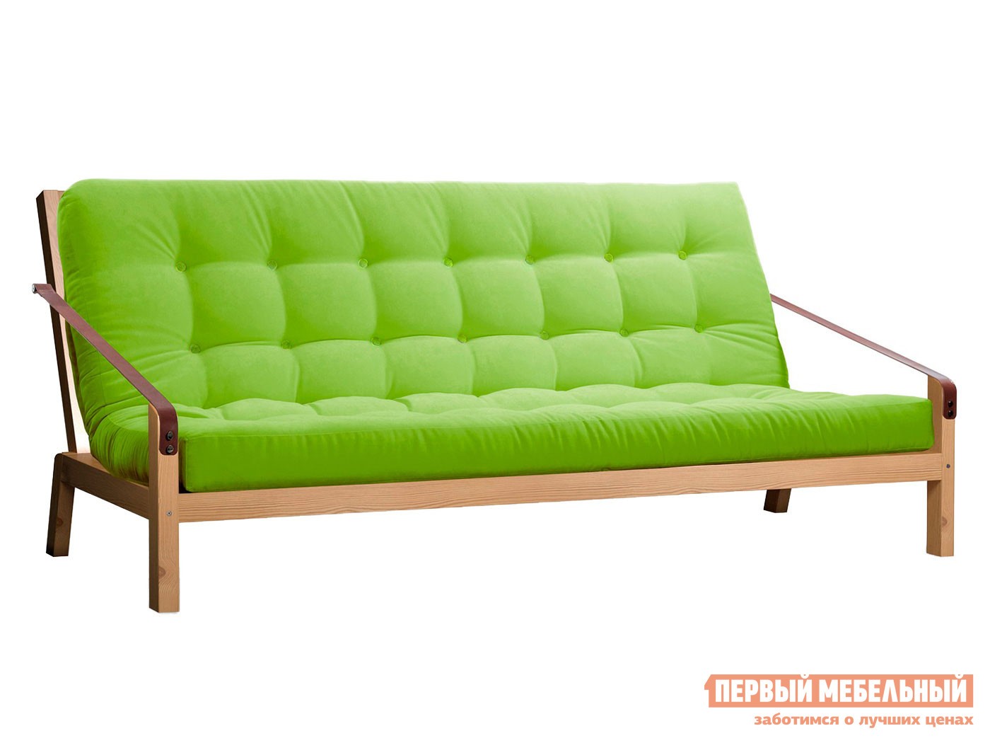 Прямой диван  Локи Сосна натуральная / Салатовый, рогожка
