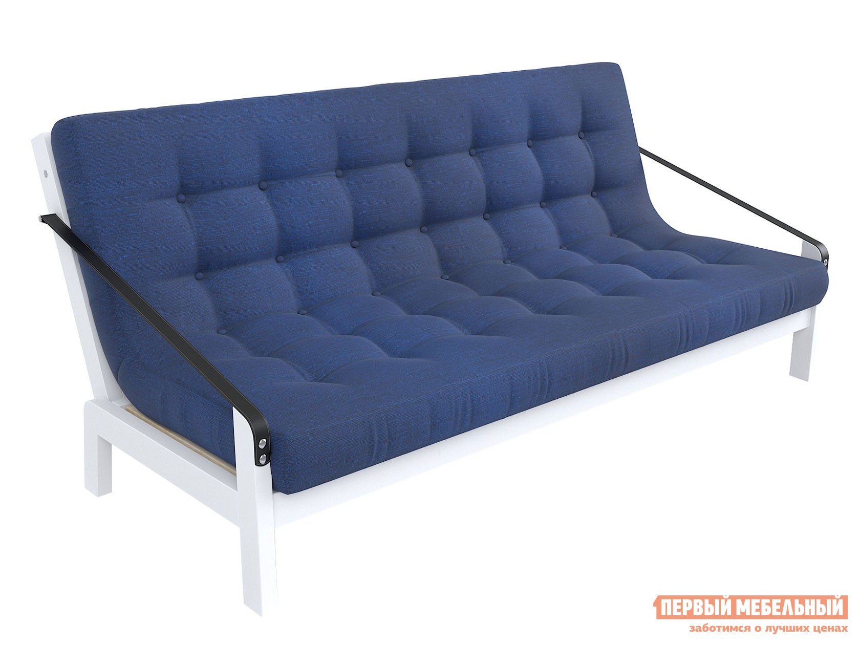 Прямой диван  Локи Белая эмаль / Синий, рогожка