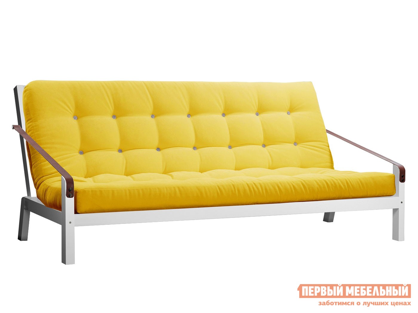 Прямой диван  Локи Белая эмаль / Лимонный, вельвет
