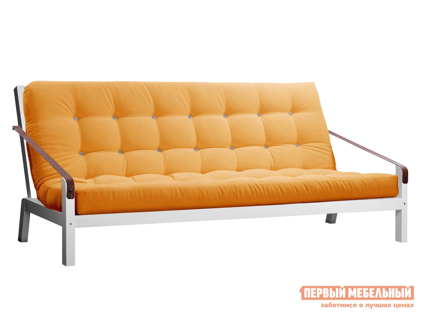 Прямой диван  Локи Белая эмаль / Апельсиновый, вельвет