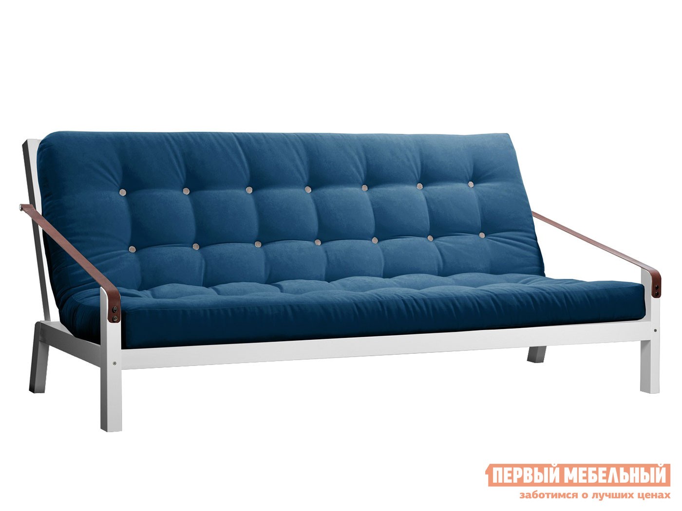 Прямой диван  Локи Белая эмаль / Синий, вельвет