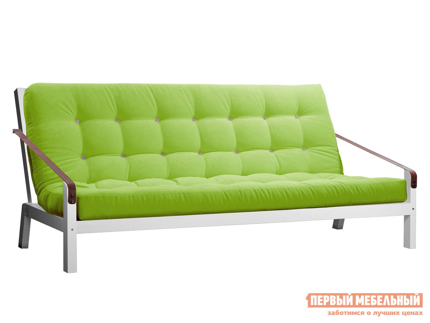 Прямой диван  Локи Белая эмаль / Салатовый, вельвет
