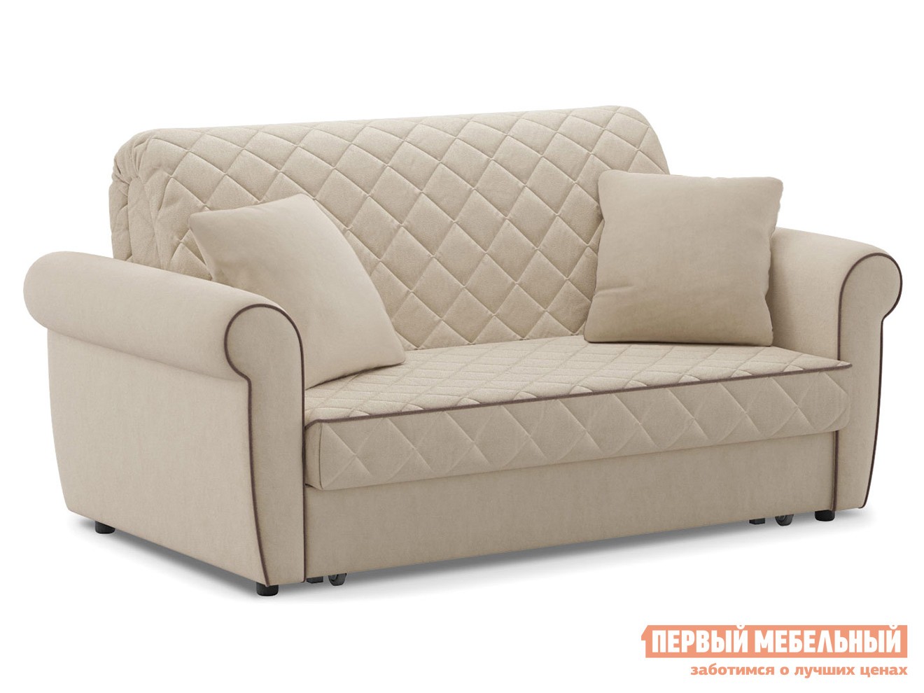 Прямой диван  Денвиль Бежевый, велюр, 140х200 см, Независимый пружинный блок, новый, Без ящика