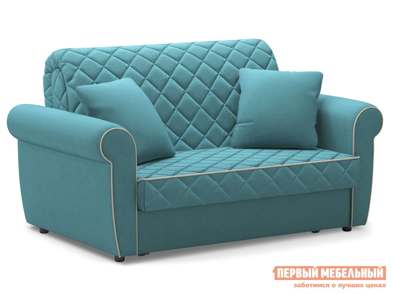 Прямой диван  Денвиль Бирюзовый, велюр, 120х200 см, Независимый пружинный блок, новый, С ящиком