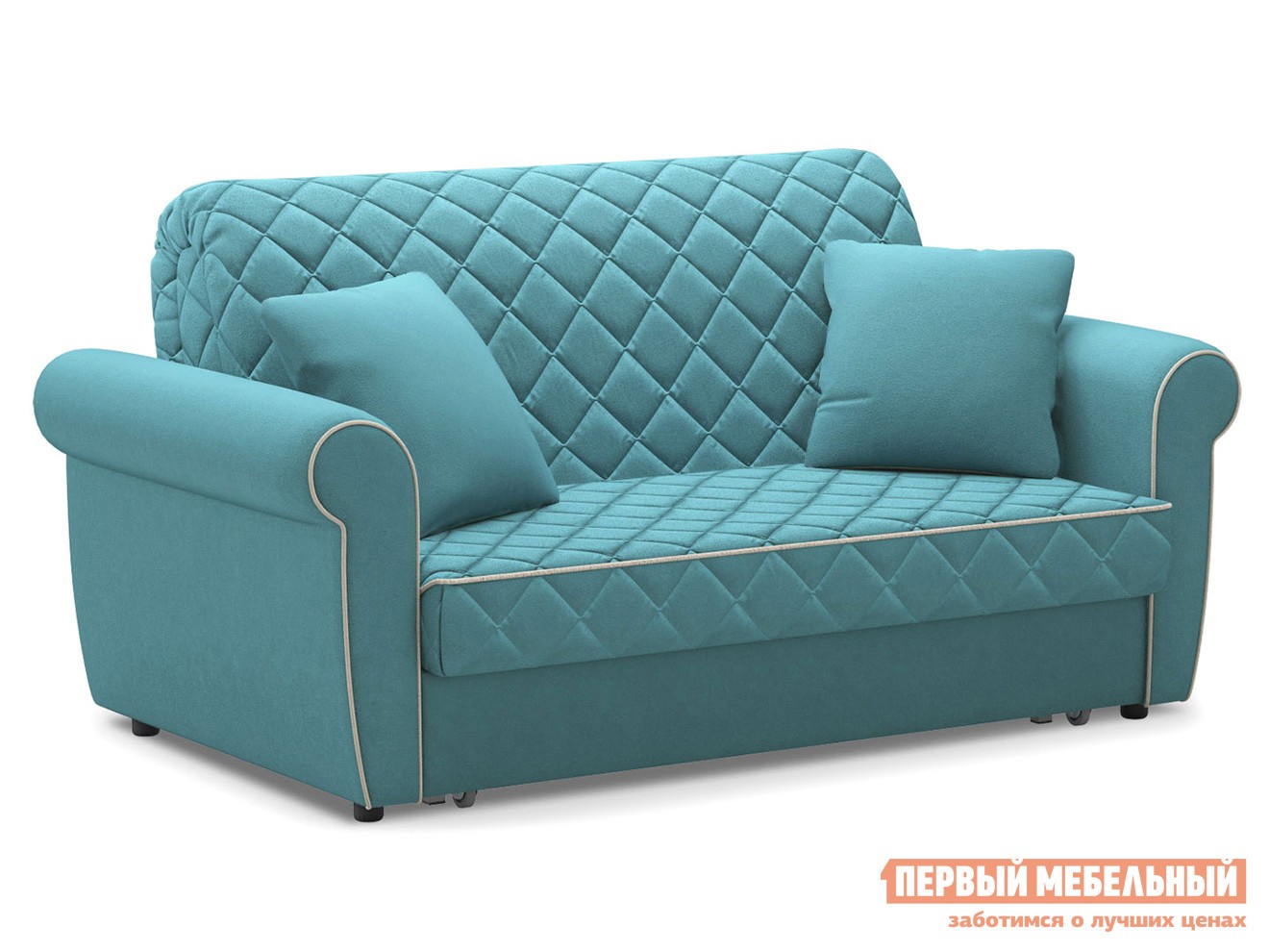 Прямой диван  Денвиль Бирюзовый, велюр, 140х200 см, Независимый пружинный блок, новый, С ящиком
