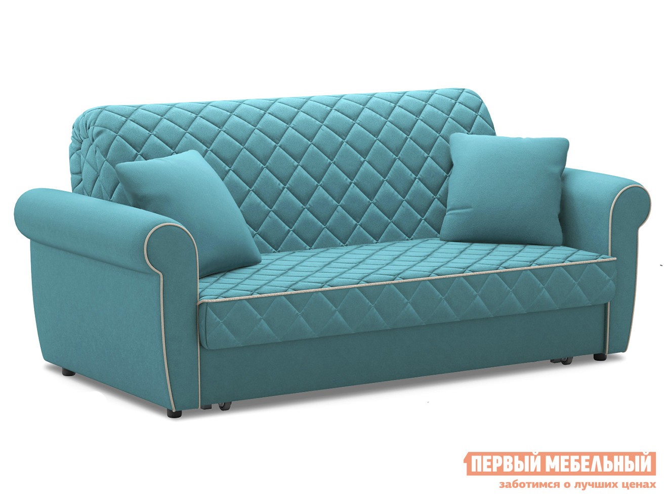 Прямой диван  Денвиль Бирюзовый, велюр, 160х200 см, Независимый пружинный блок, новый, Без ящика