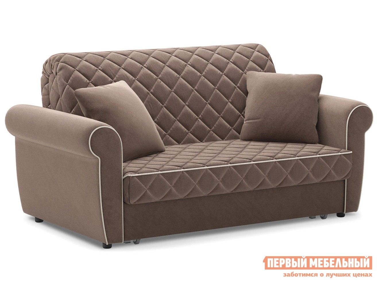 Прямой диван  Денвиль Коричневый, велюр, 140х200 см, Независимый пружинный блок, новый, Без ящика