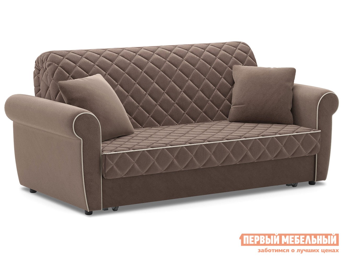 Прямой диван  Денвиль Коричневый, велюр, 160х200 см, Независимый пружинный блок, новый, С ящиком