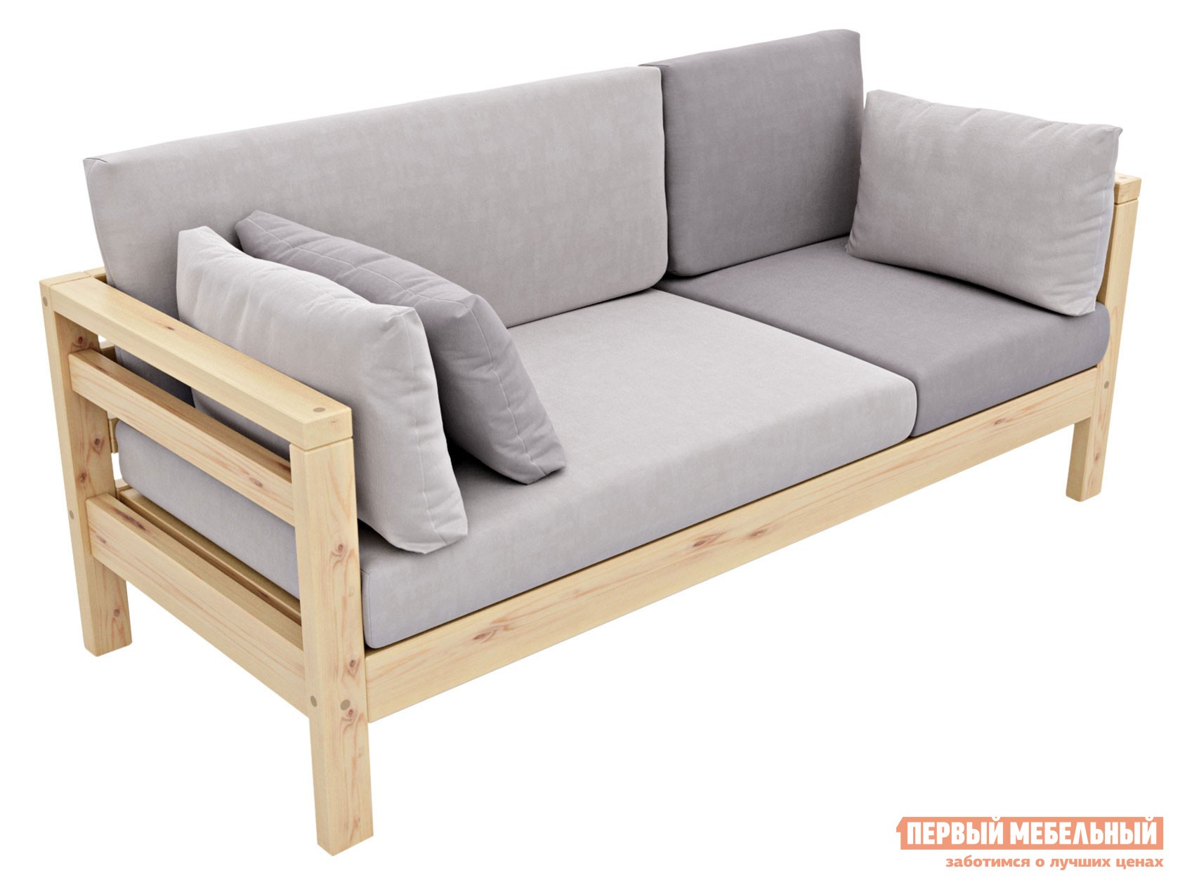 Прямой диван  Домино Сосна / Серый, велюр