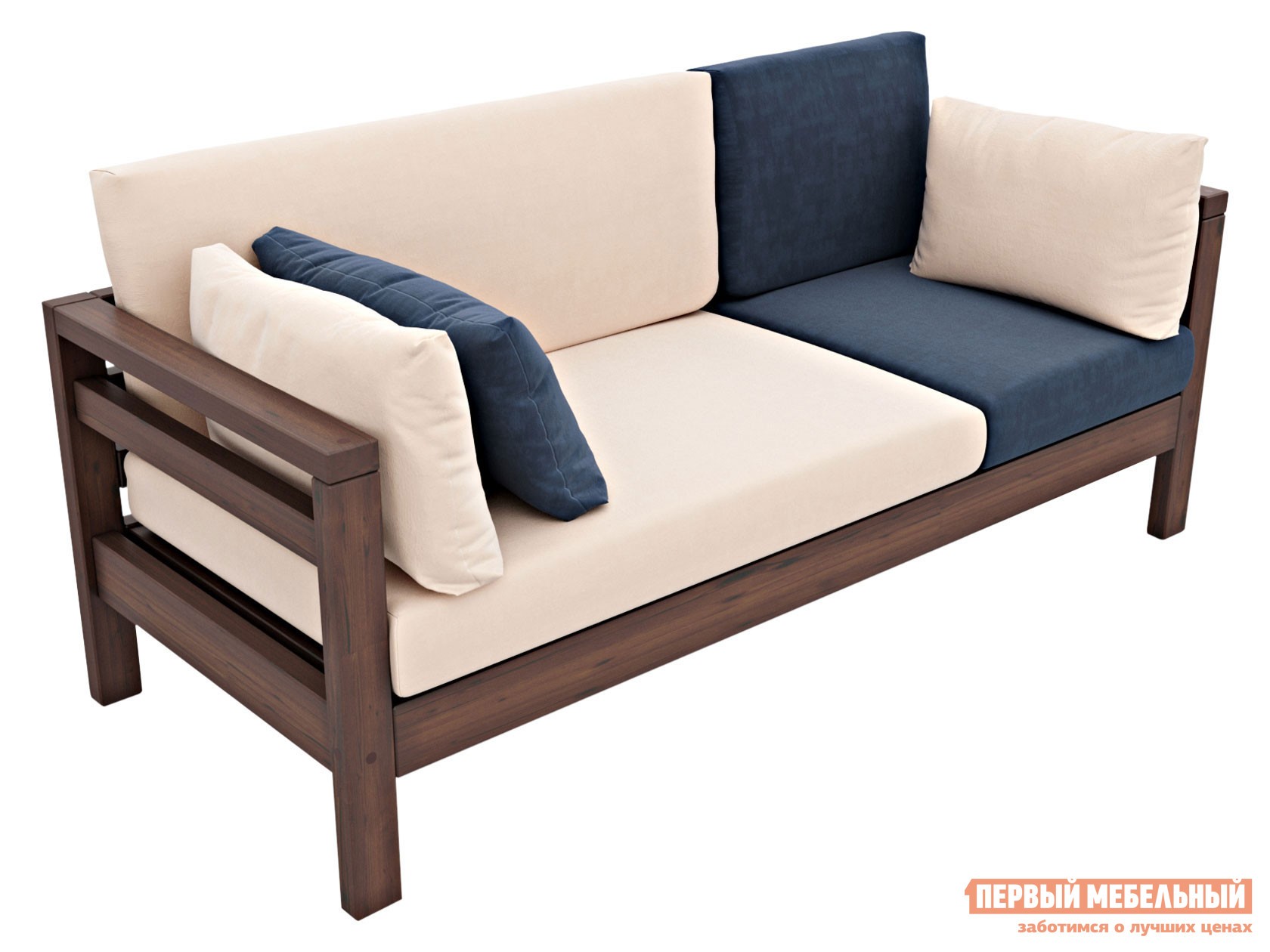 Прямой диван  Домино Орех / Молочный, Синий, велюр