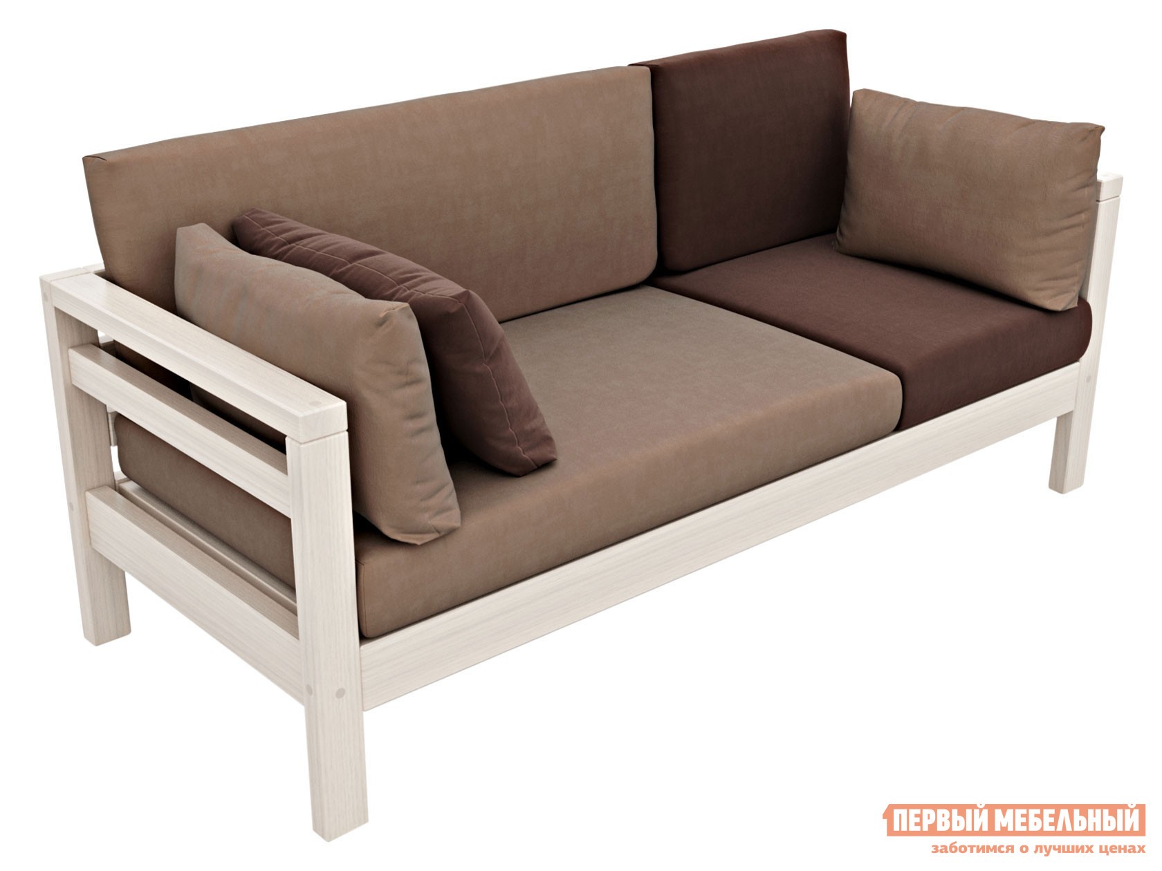 Прямой диван  Домино Дуб беленый / Коричневый, велюр