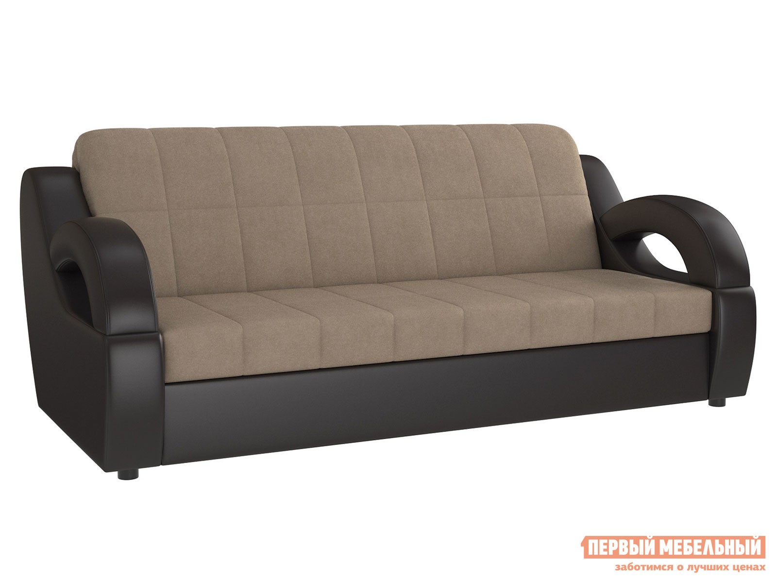 Прямой диван  Круз Мокко, велюр/ экокожа, 180х200 см, Независимый пружинный блок, С ящиком