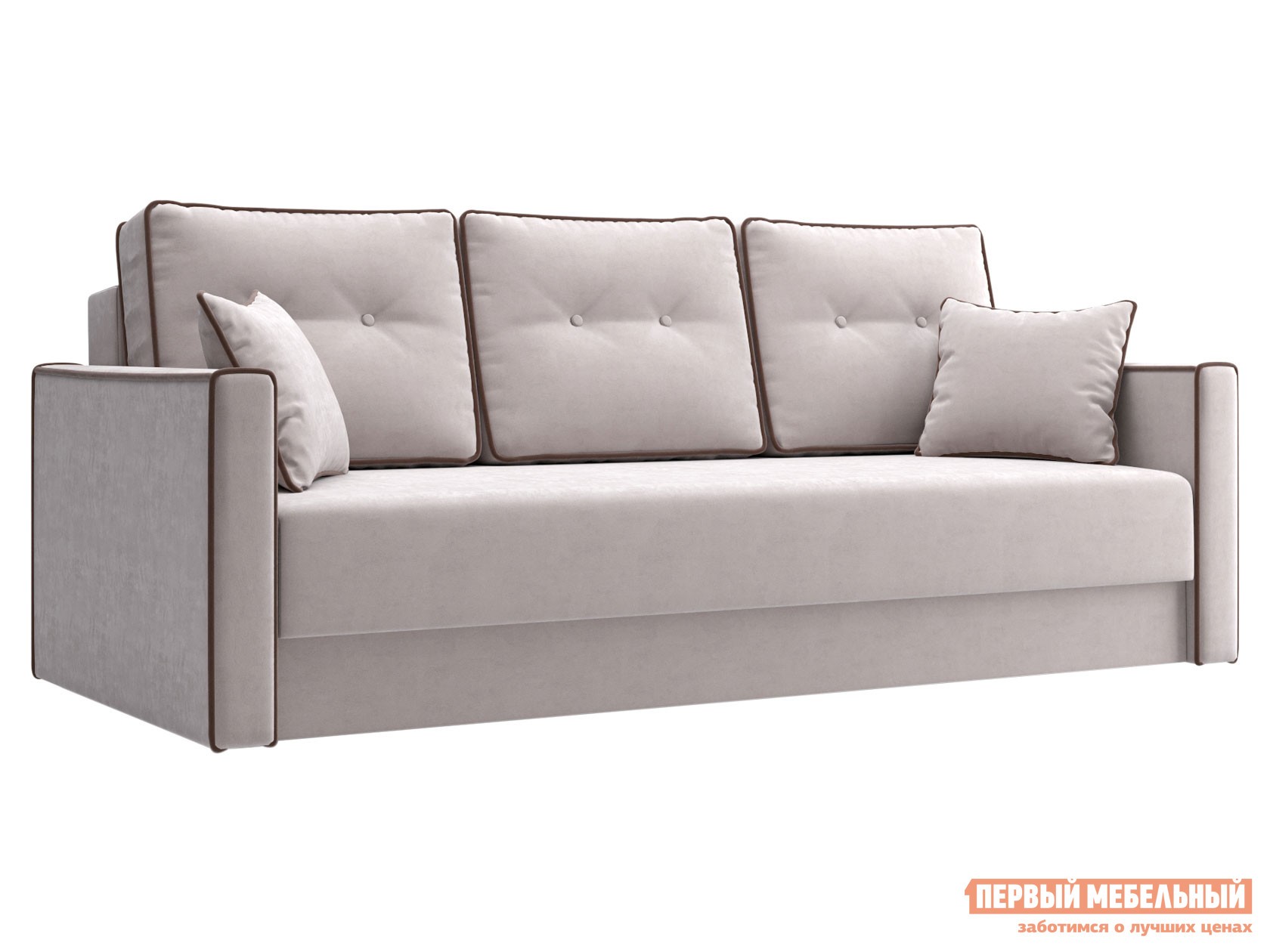 Прямой диван  Лагос Бежевый, велюр, Независимый пружинный блок