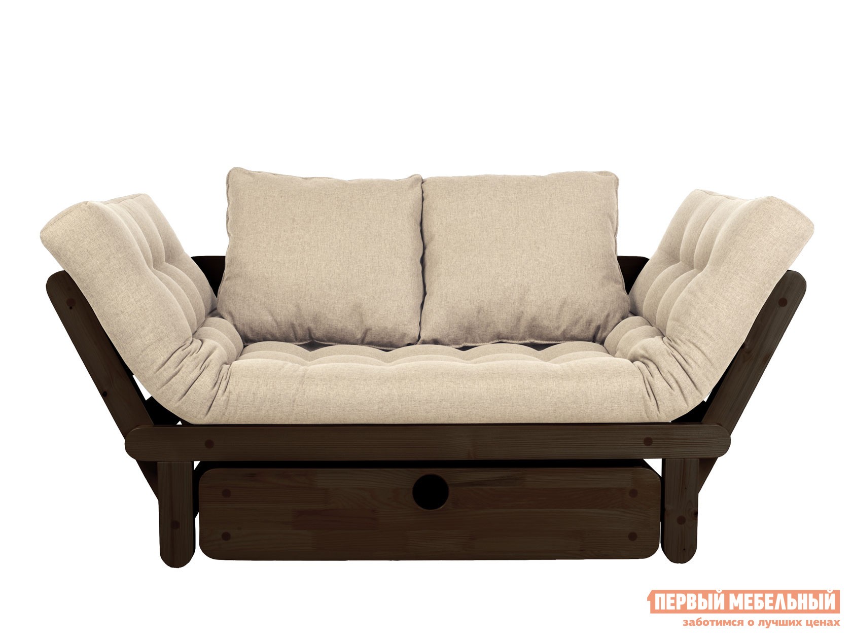 Прямой диван  Сламбер Белый, рогожка, Венге, С ящиком