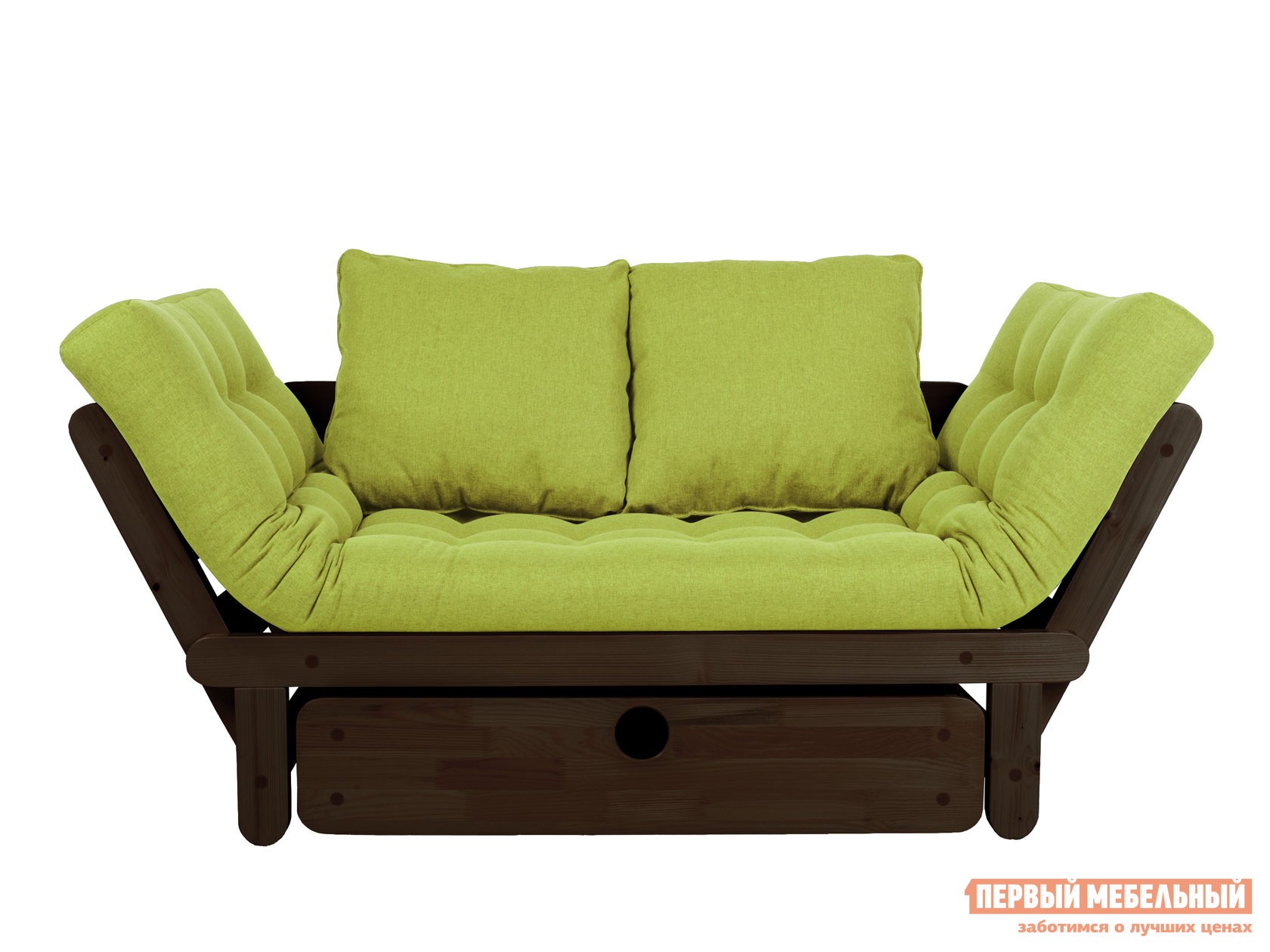 Прямой диван  Сламбер Салатовый, рогожка, Венге, С ящиком