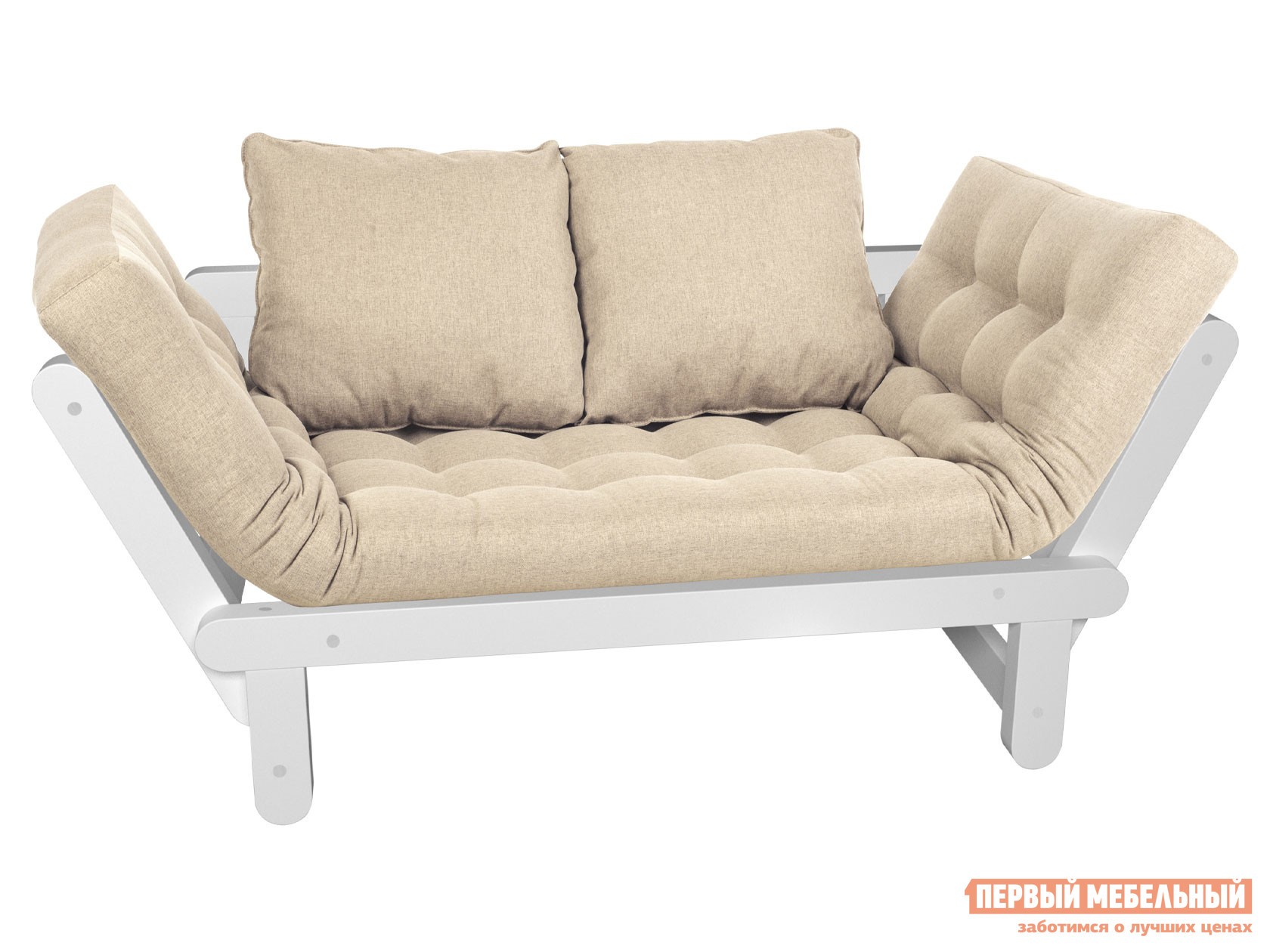 Прямой диван  Сламбер Белый, рогожка, Белая эмаль, Без ящика