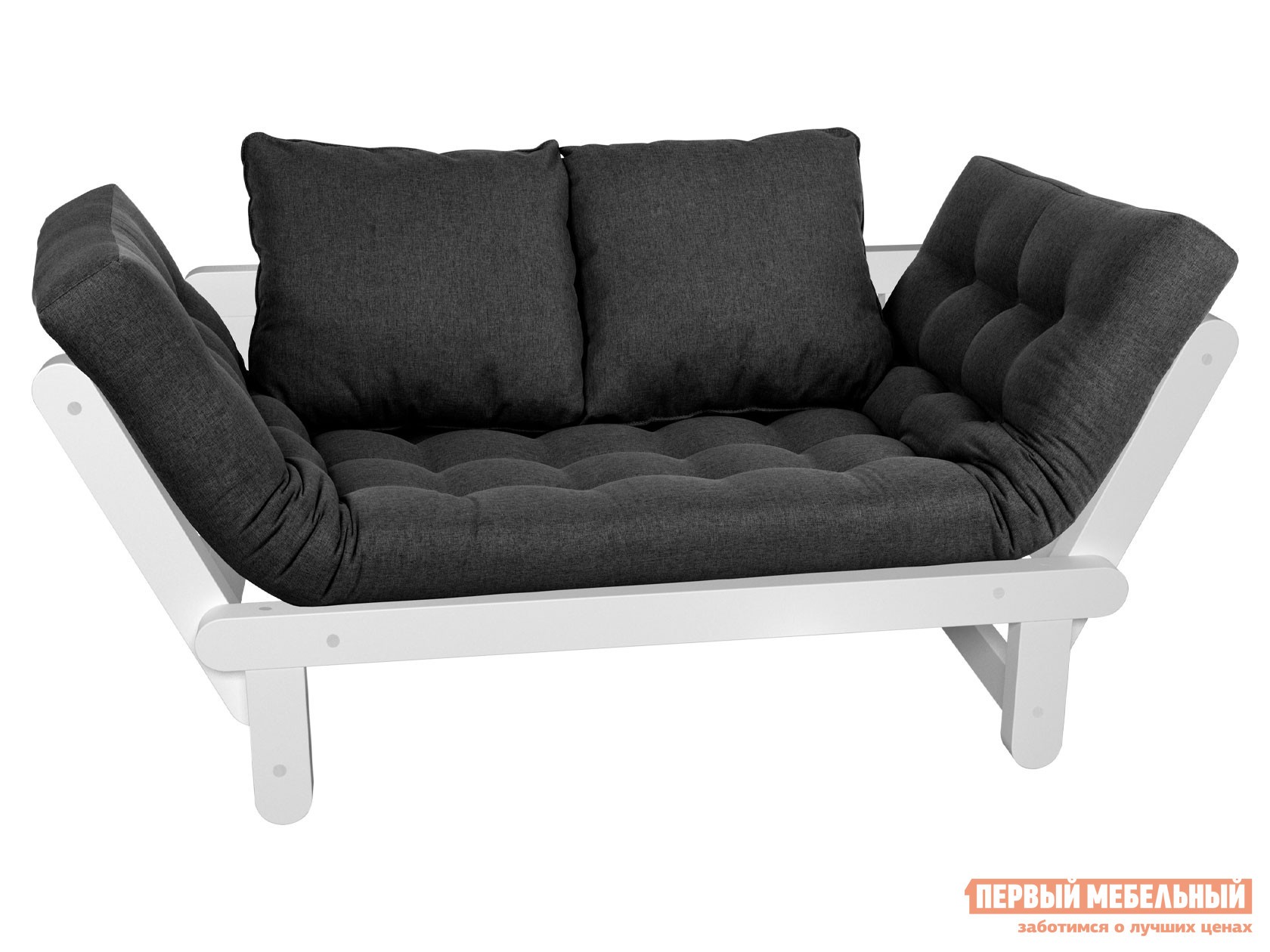 Прямой диван  Сламбер Черный, рогожка, Белая эмаль, Без ящика