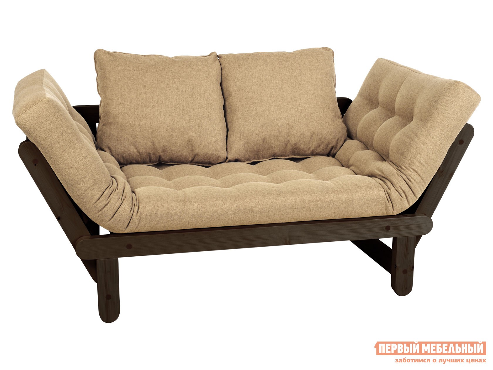 Прямой диван  Сламбер Бежевый, рогожка, Венге, Без ящика