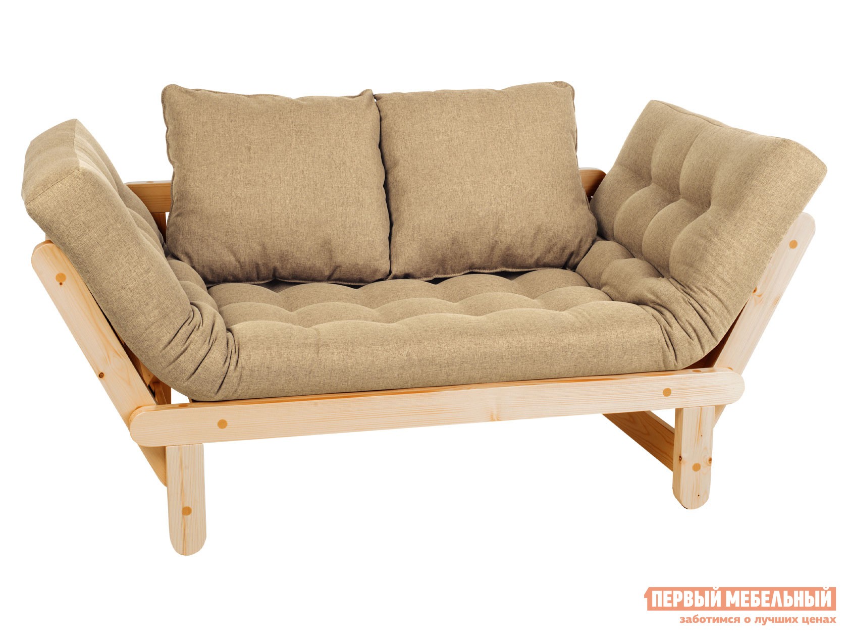 Прямой диван  Сламбер Бежевый, рогожка, Сосна натуральная, Без ящика