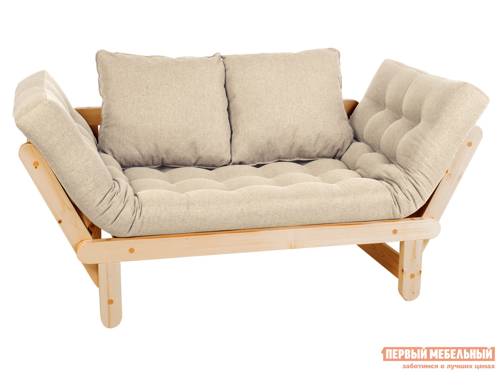 Прямой диван  Сламбер Белый, рогожка, Сосна натуральная, Без ящика