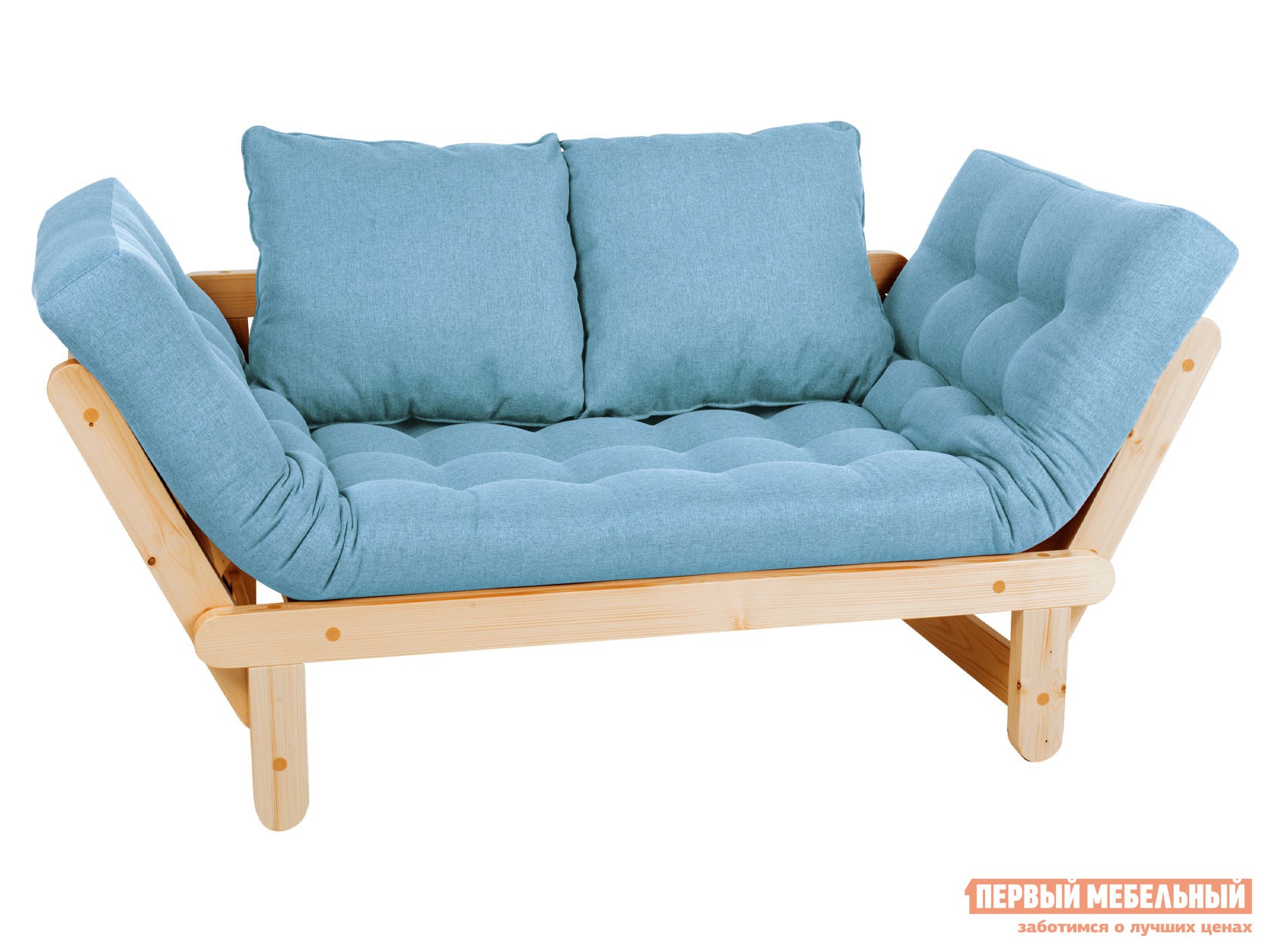 Прямой диван  Сламбер Голубой, рогожка, Сосна натуральная, Без ящика