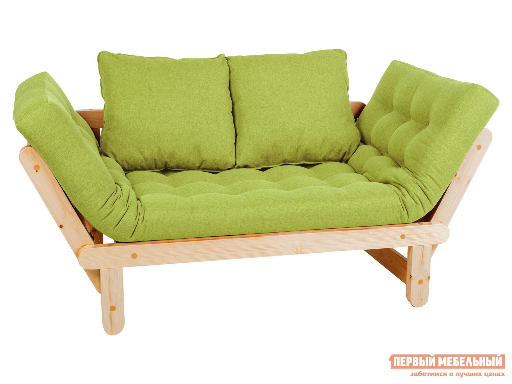 Прямой диван  Сламбер Салатовый, рогожка, Сосна натуральная, Без ящика