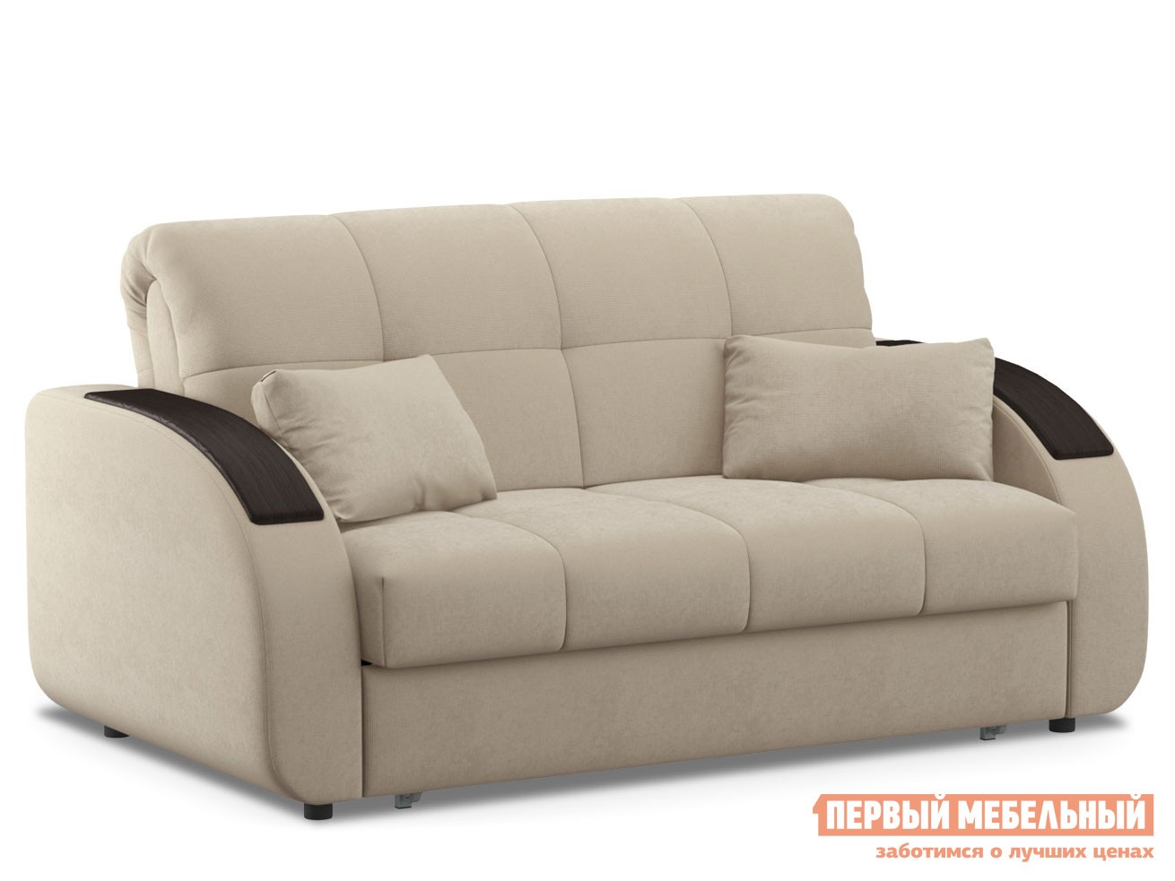 Прямой диван  Уильям Бежевый, велюр, 140х200 см, Независимый пружинный блок, Без ящика