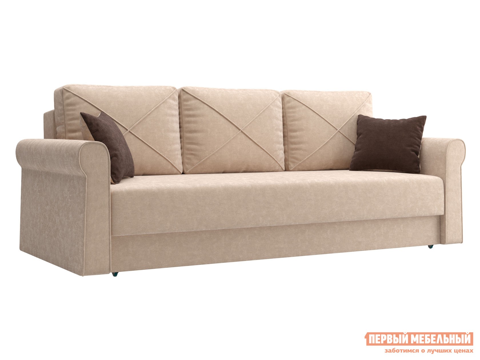 Прямой диван  Роланд Бежевый, велюр