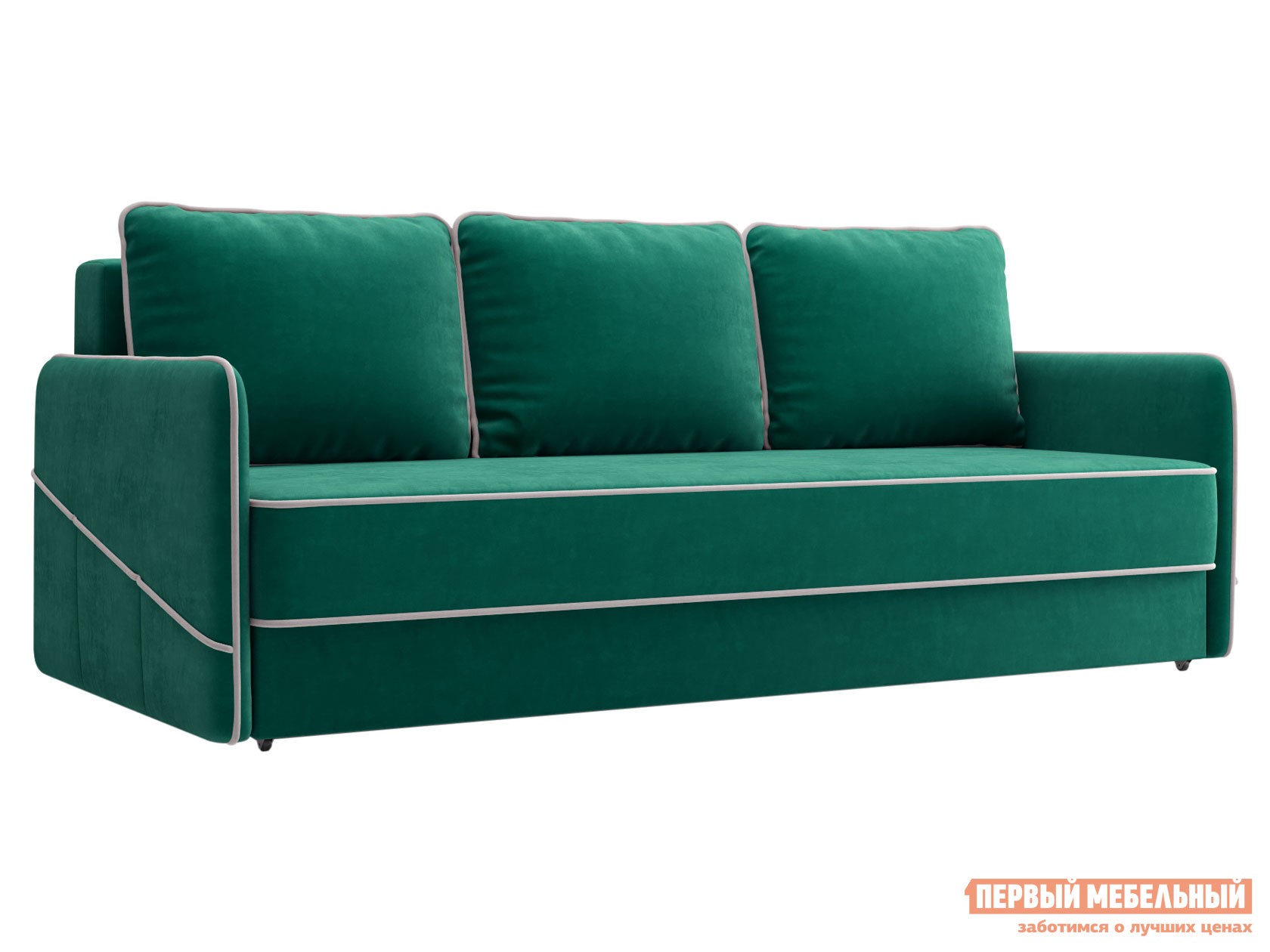 Прямой диван  Саймона Зеленый, велюр, Независимый пружинный блок