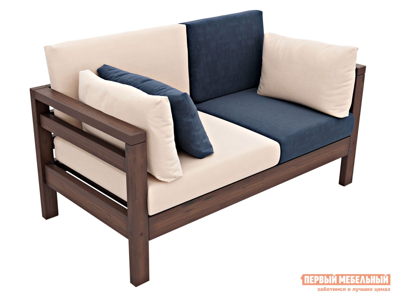 Прямой диван  Домино Орех / Молочный, Синий, велюр