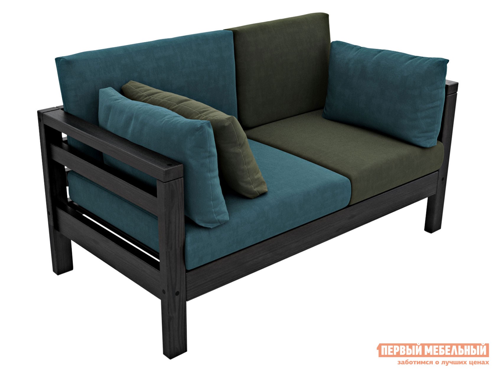 Прямой диван  Домино Венге / Океан, Зеленый, велюр